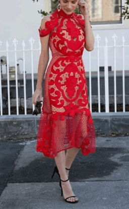 Stunning THURLEY Rose Ceremony Red Midi Dress - Size 6 - RRP $649.99