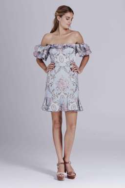 We Are Kindred Mollie Off Shoulder Mini Dress Print Size AU 10 / M