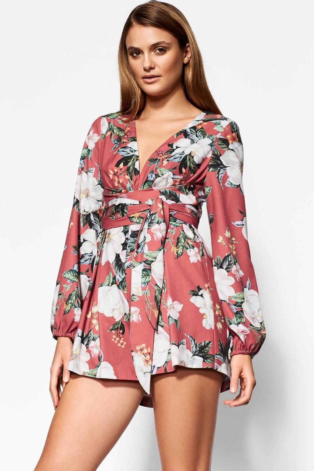 Sheike Florence Orange Floral Jumpsuit Playsuit Size 8 for rent on The Volte - main image