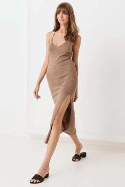 Spell Petra Metallic Knit Dress Brown Size 8 for rent on The Volte - image 2