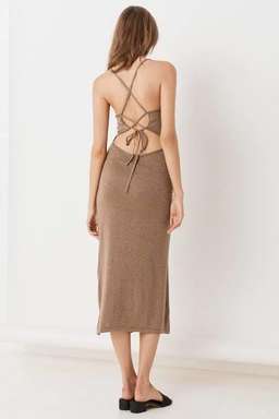 Spell Petra Metallic Knit Dress Brown Size 8 for rent on The Volte - image 3