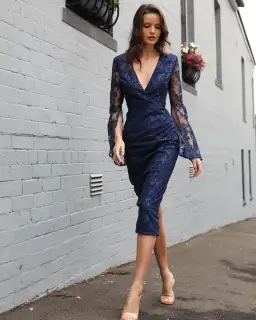 Elle Zeitoune Matisse Midi Dress Midnight Blue Size 12 for rent on The Volte - image 1