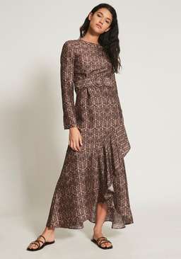 Sir The Label Siena Asymmetric Ruffle Midi Gown Brown