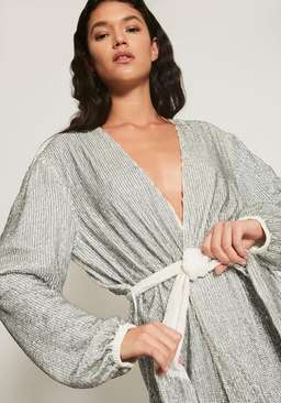 Retrofete Silver Gabrielle Sequin Wrap Mini Dress Size AU 4