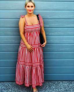 Zimmermann Zinnia Stripe Tie Tiered Dress Red Stripe Size 6