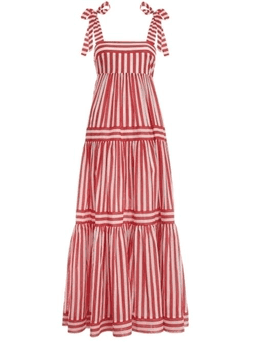Zimmermann Zinnia Stripe Tie Tiered Dress Red