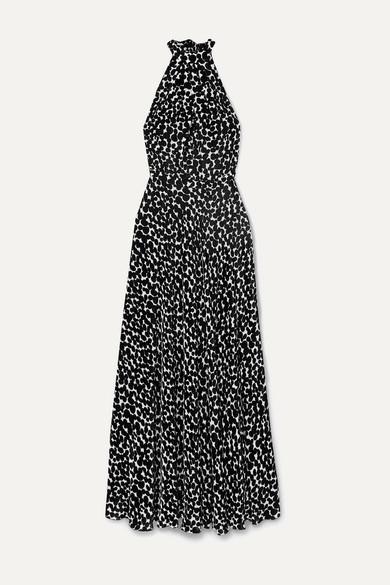 Raquel Diniz - Giovanna printed velvet halterneck gown in Black/white, Size 6 for rent on The Volte - main image