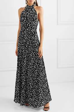 Raquel Diniz - Giovanna printed velvet halterneck gown in Black/white, Size 6 for rent on The Volte - image 3