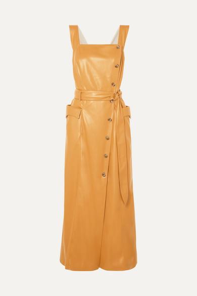 Nanushka - Moun belted vegan leather wrap-effect midi dress in Mustard Yellow (size S/8) for rent on The Volte - main image