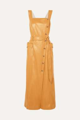 Nanushka - Moun belted vegan leather wrap-effect midi dress in Mustard Yellow (size S/8) for rent on The Volte - image 2