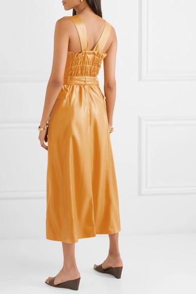 Nanushka - Moun belted vegan leather wrap-effect midi dress in Mustard Yellow (size S/8) for rent on The Volte - main image