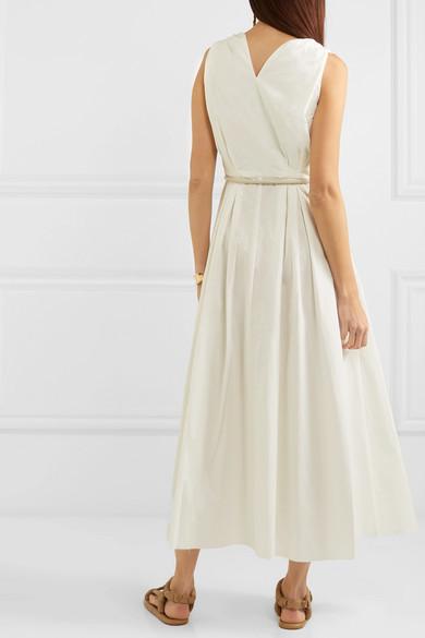 Nanushka - Lilith vegan leather-trimmed cotton-poplin maxi dress in White (size 8) NEVER WORN! for rent on The Volte - main image