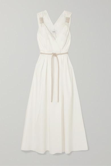 Nanushka - Lilith vegan leather-trimmed cotton-poplin maxi dress in White (size 8) NEVER WORN! for rent on The Volte - main image