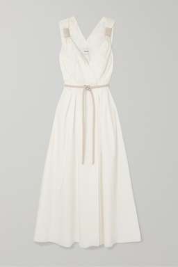 Nanushka - Lilith vegan leather-trimmed cotton-poplin maxi dress in White (size 8) NEVER WORN! for rent on The Volte - image 1