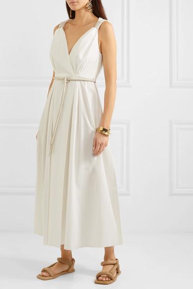 Nanushka - Lilith vegan leather-trimmed cotton-poplin maxi dress in White (size 8) NEVER WORN! for rent on The Volte - main image