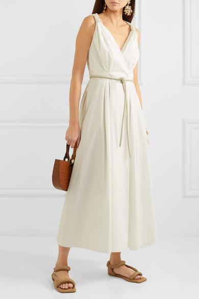 Nanushka - Lilith vegan leather-trimmed cotton-poplin maxi dress in White (size 8) NEVER WORN! for rent on The Volte - main image
