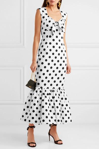 Rebecca De Ravenel - Tie-detailed polka-dot cotton-blend maxi dress in White with black Size AU 6 NEVER WORN for rent on The Volte - main image