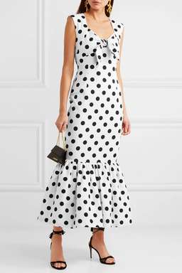 Rebecca De Ravenel - Tie-detailed polka-dot cotton-blend maxi dress in White with black Size AU 6 NEVER WORN for rent on The Volte - image 3