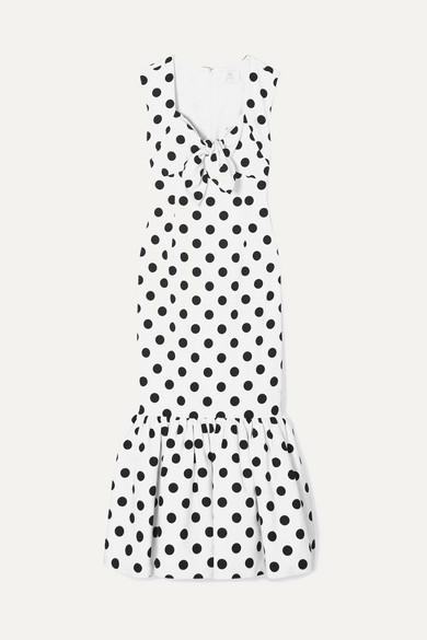 Rebecca De Ravenel - Tie-detailed polka-dot cotton-blend maxi dress in White with black Size AU 6 NEVER WORN for rent on The Volte - main image