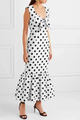 Rebecca De Ravenel - Tie-detailed polka-dot cotton-blend maxi dress in White with black Size AU 6 NEVER WORN for rent on The Volte - image 1