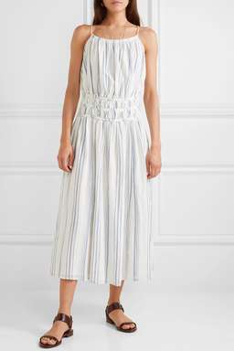 Frame Shirred Striped Cotton Voile Midi Dress Print Size 6 for rent on The Volte - image 2