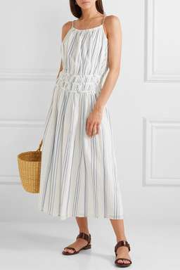Frame Shirred Striped Cotton Voile Midi Dress Print Size 6 for rent on The Volte - image 1