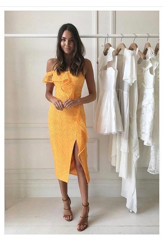Rebecca Vallance Baha Midi Dress Yellow Size 6 for rent on The Volte - main image