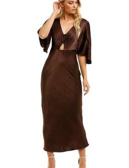 Shona Joy Wright Flutter Sleeve Bias Midi Dress Espresso Size 8