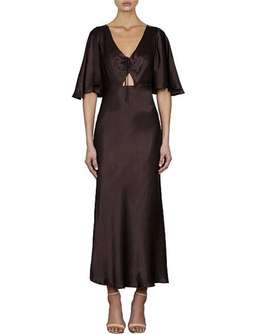 Shona Joy Wright Flutter Sleeve Bias Midi Dress Espresso Brown Size 8
