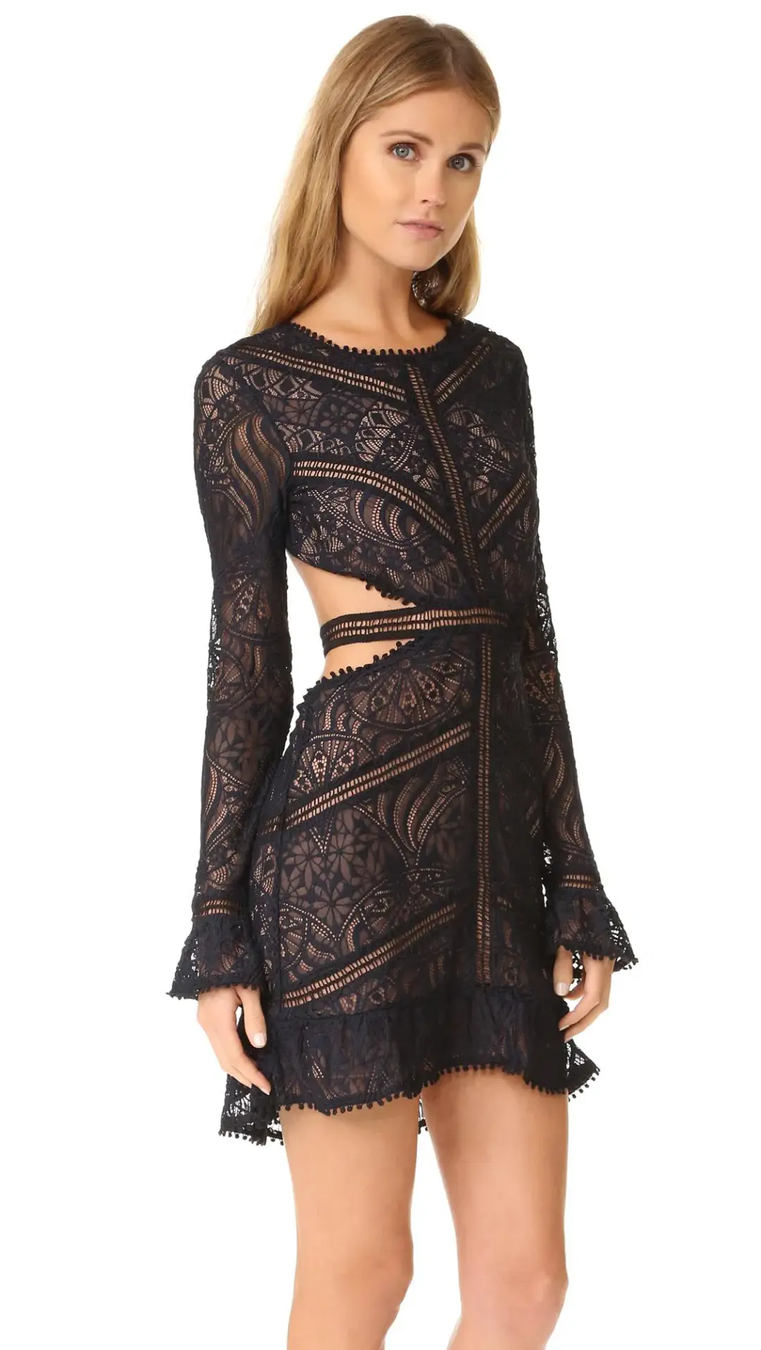 For Love and Lemons Lace Emerie Cutout Dress Black Size 6 for rent on The Volte - main image