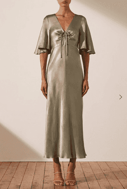 Shona Joy - LA LUNE FLUTTER SLEEVE MIDI DRESS - SAGE size 10