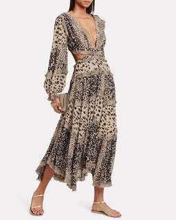 Zimmermann / Allia Cut Out Long Dress /Leopard Print / Size 2 (Size 10-12)