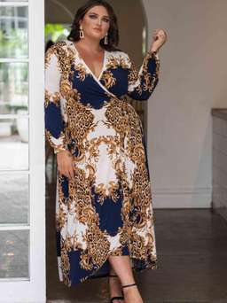 Mónica The Label Baroque Print Wrap Dress Size 20 for rent on The Volte - image 1