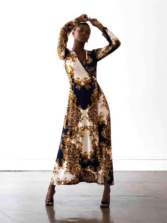 Mónica The Label Baroque Print Wrap Dress Size 12 - Image 1