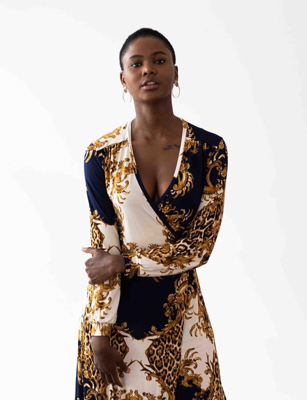 Mónica The Label Baroque Print Wrap Dress Size 12 - Image 5