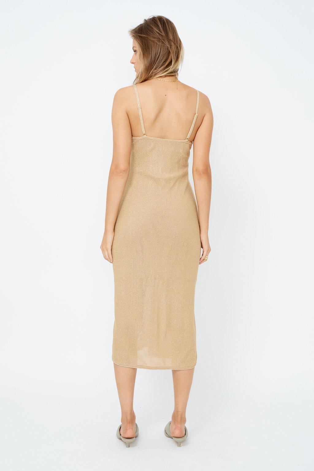 Suboo Billie Knit Cut Out Midi Dress - Gold - Image 3