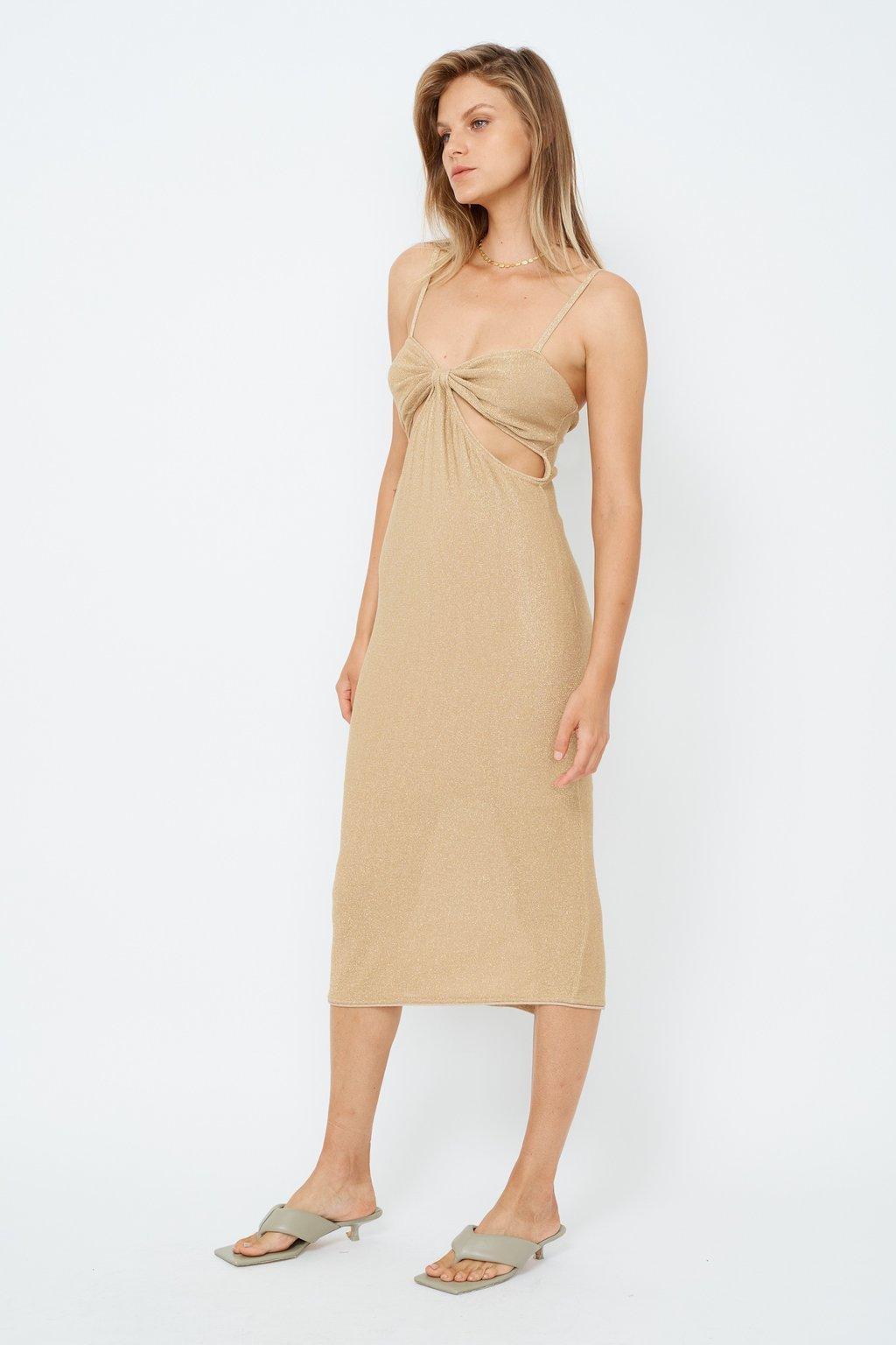 Suboo Billie Knit Cut Out Midi Dress - Gold - Image 1