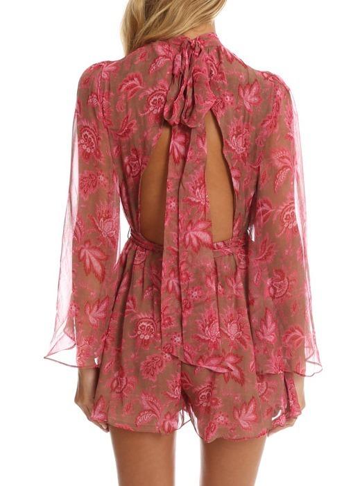 Zimmermann Karmic Flare Sleeve Playsuit Pink Paisley Chintz Size 0 / AU 8 for rent on The Volte - main image