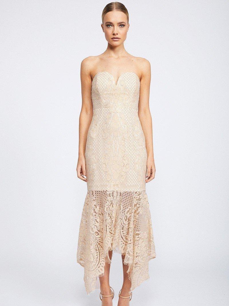 Shona Joy Lace Bustier Handkerchief Midi Dress Nude size 8  - Image 1