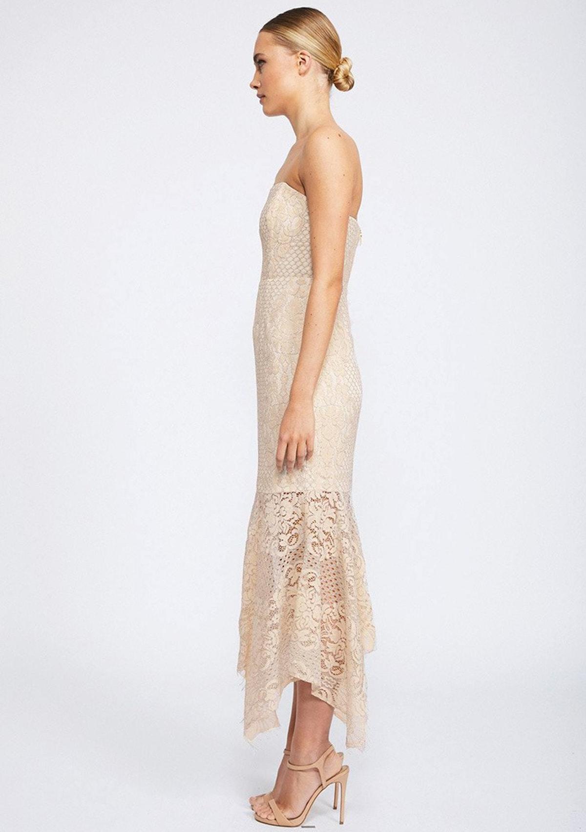 Shona Joy Lace Bustier Handkerchief Midi Dress Nude size 8  - Image 2