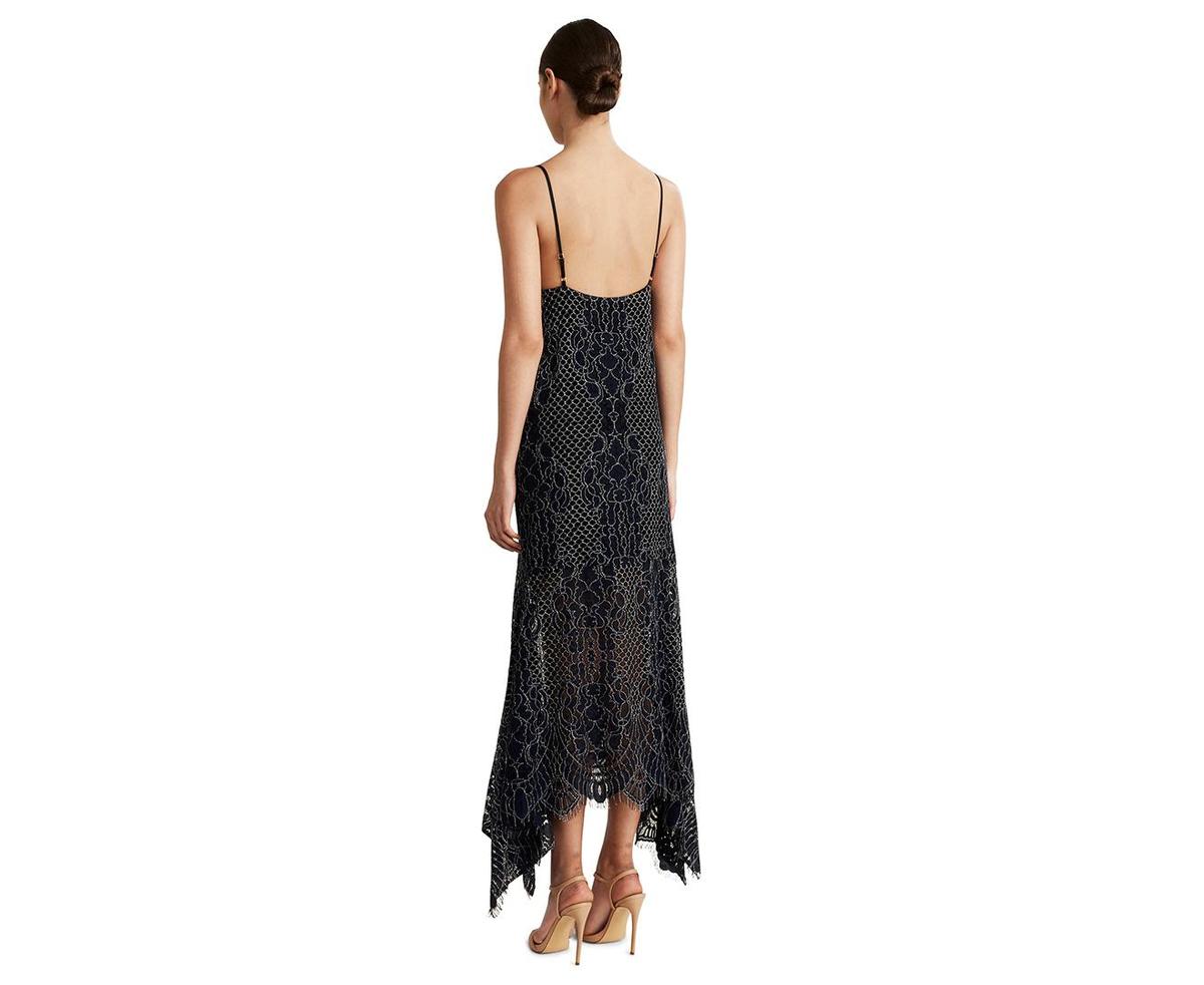 Shona Joy Lace Handkerchief Slip Dress Navy size 8 - Image 2