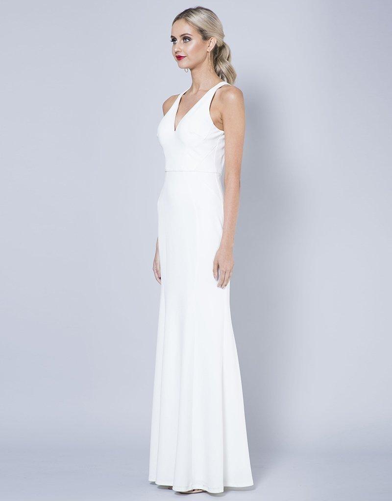 Bariano Gem Racerback Crepe Gown white Size 6 for rent on The Volte - main image