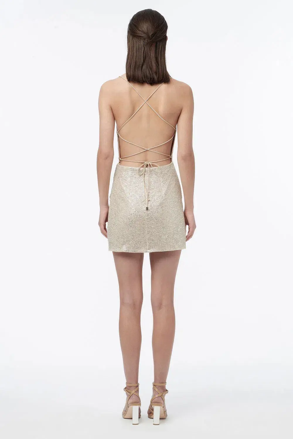 Manning Cartell Metallic Mesh Mini Dress Gold Size 8 - Image 3