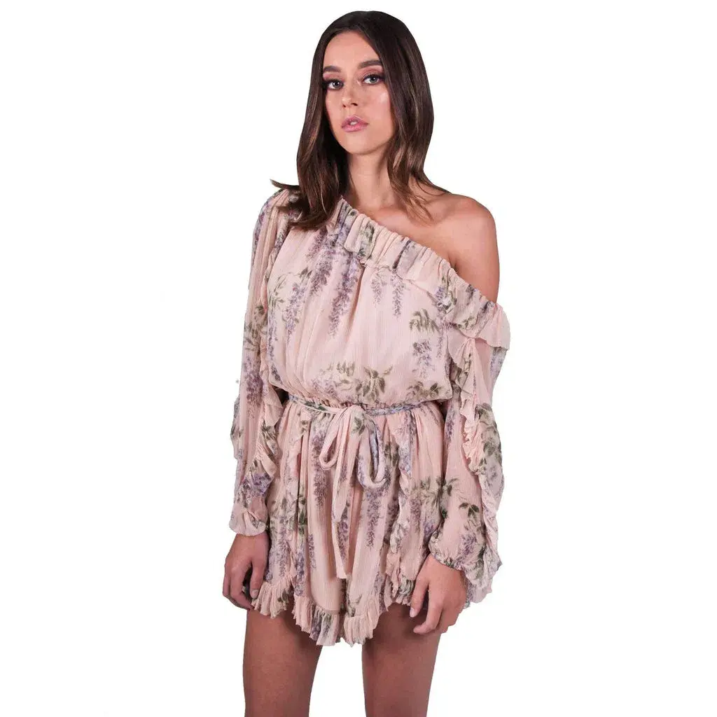 Zimmermann Folly Whimsy Playsuit Blush Nude Floral Size 0 / AU 8 for rent on The Volte - main image