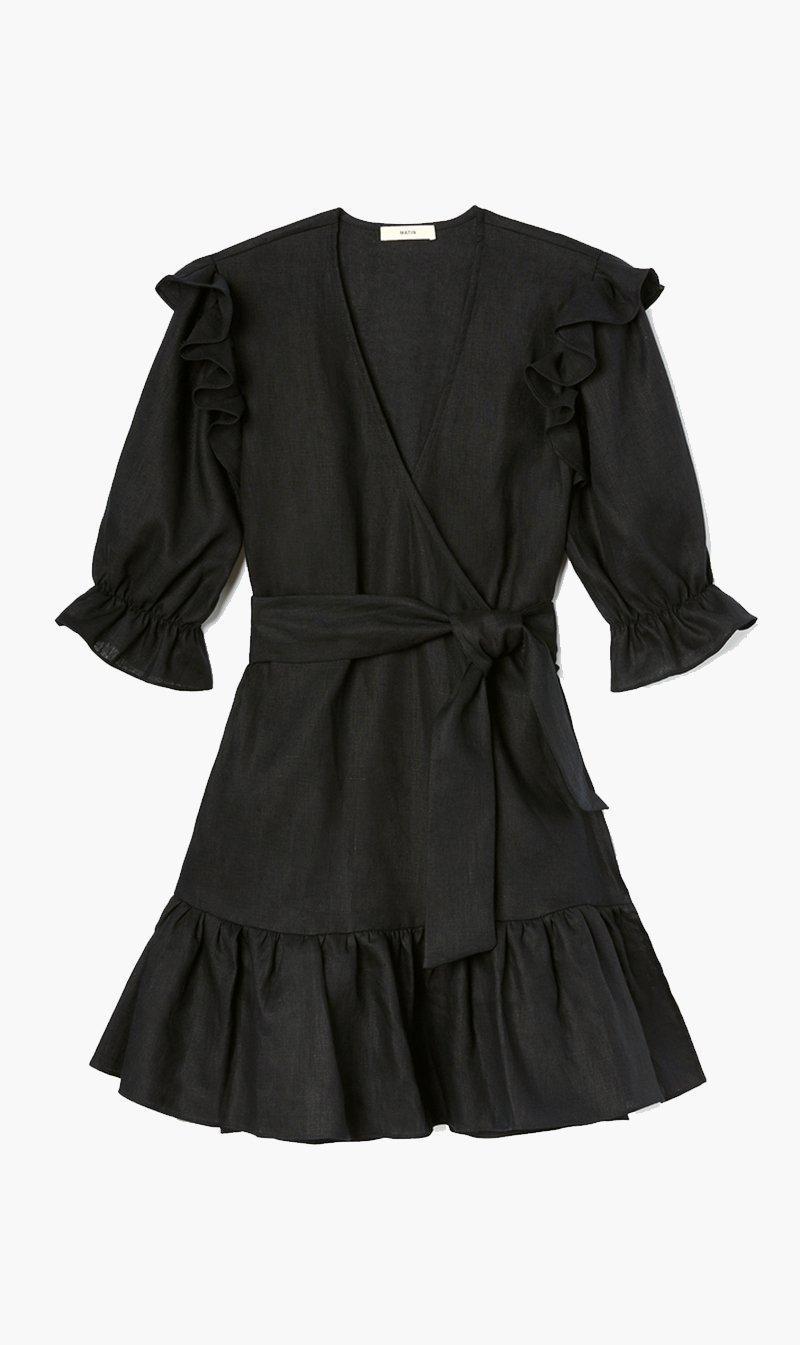 Matin Studio Ruffle wrap dress black size 10 for rent on The Volte - main image