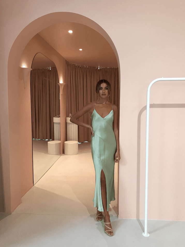 bec & bridge crest midi slip dress in peppermint for rent on The Volte - main image