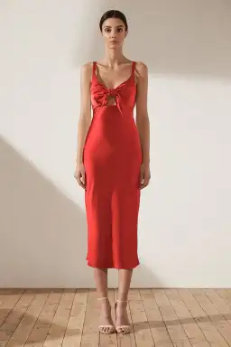 Shona Joy Adonis Tie Front Bias Slip Midi Dress Red Size 10