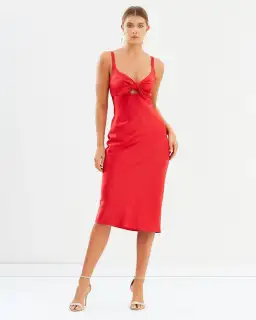 Shona Joy Adonis Tie Front Bias Slip Midi Dress Red Size 10