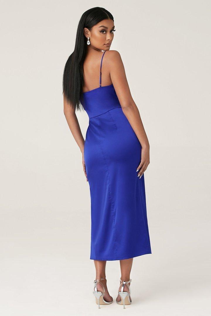 Meshki Kimberly Cowl Front Midi Dress Blue Size 8 for rent on The Volte - main image