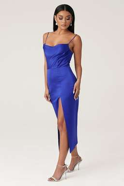 Meshki Kimberly Cowl Front Midi Dress Blue Size 8 for rent on The Volte - image 4
